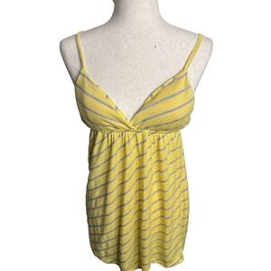 Vintage 90s Y2K Baby Doll Top Tunic Womens Large Yellow Striped Long Preppy